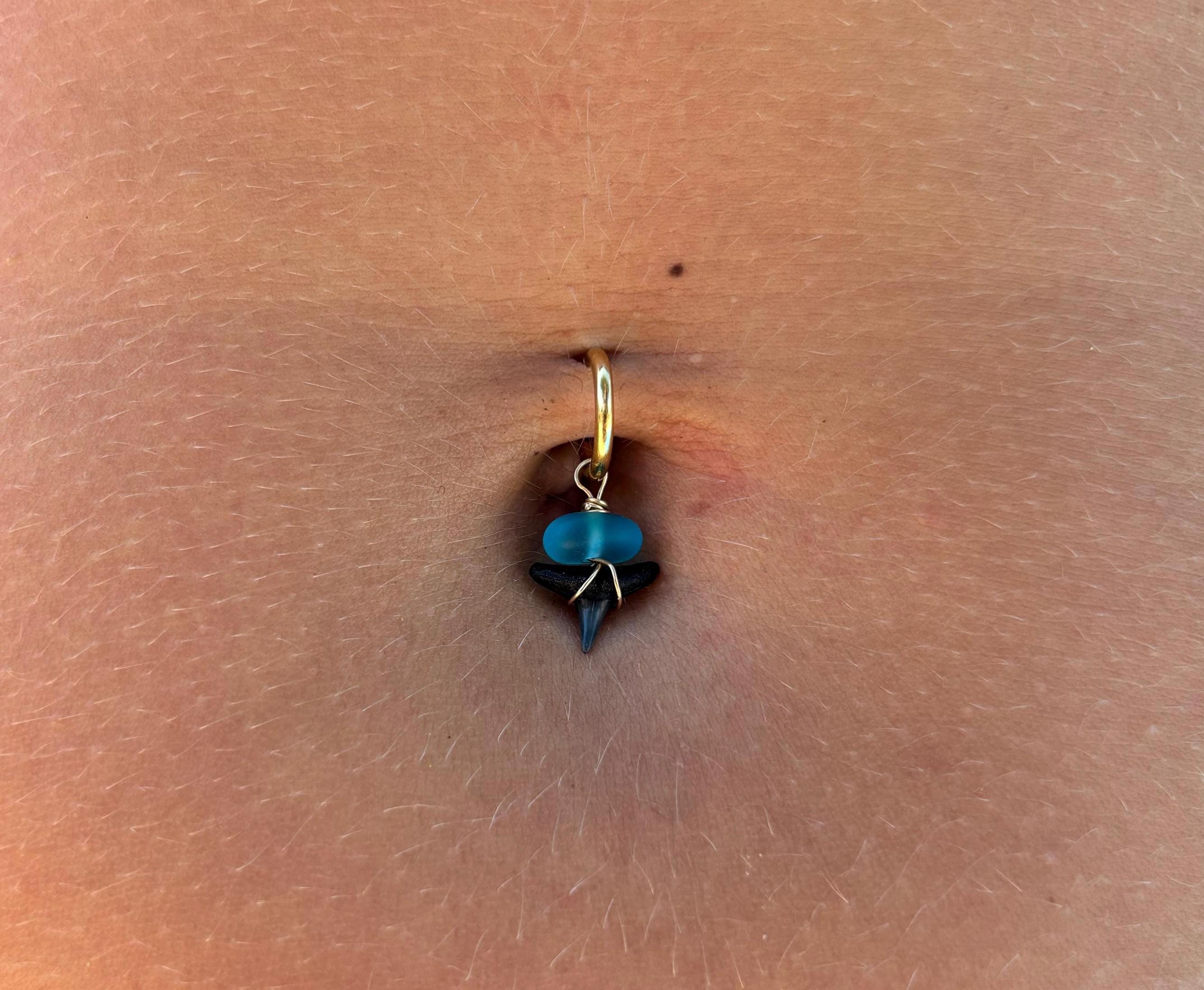 Shark Tooth & Sea Glass Hoop Belly Ring