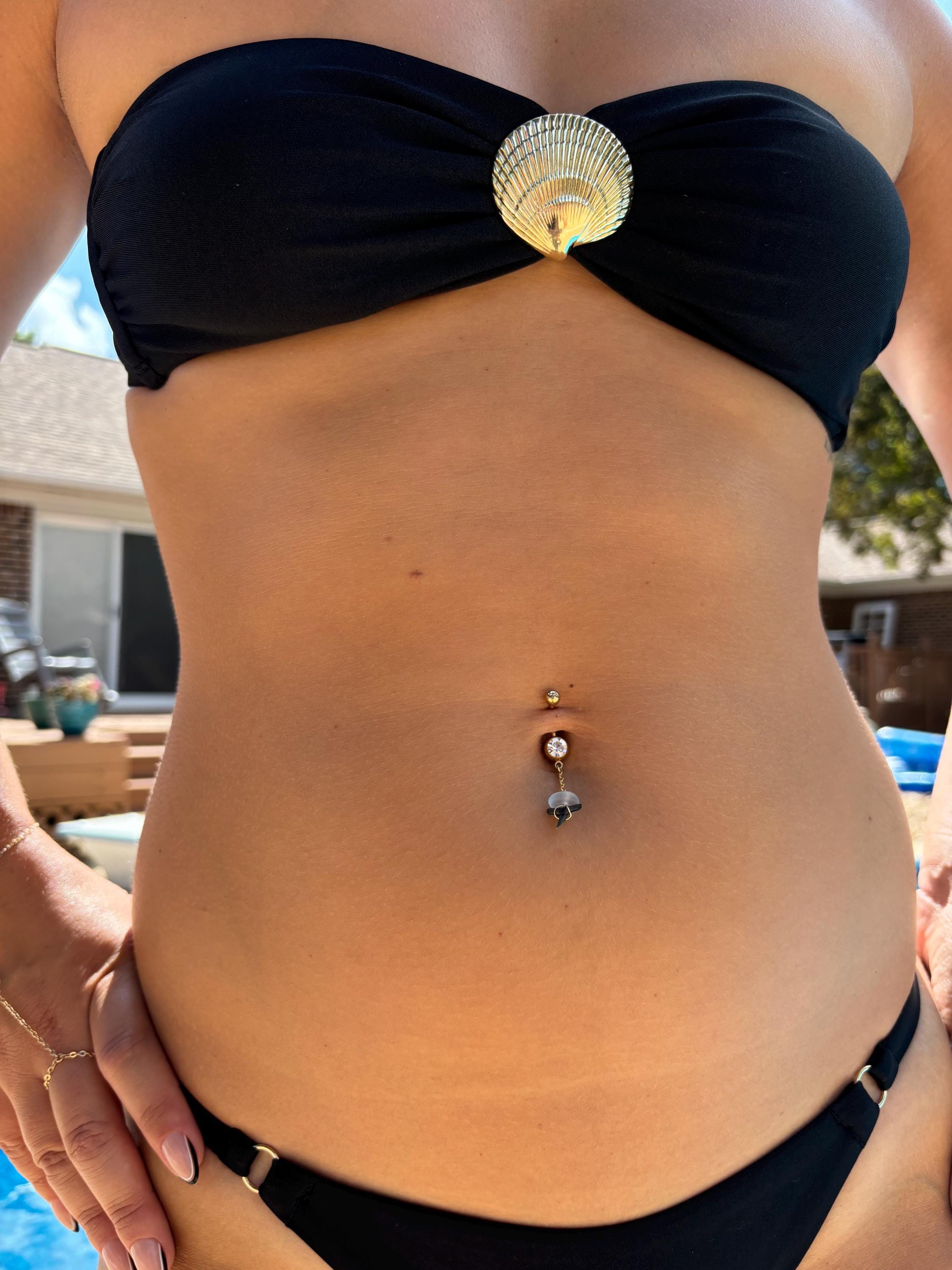 Shark Tooth & Sea Glass Drop Belly Ring