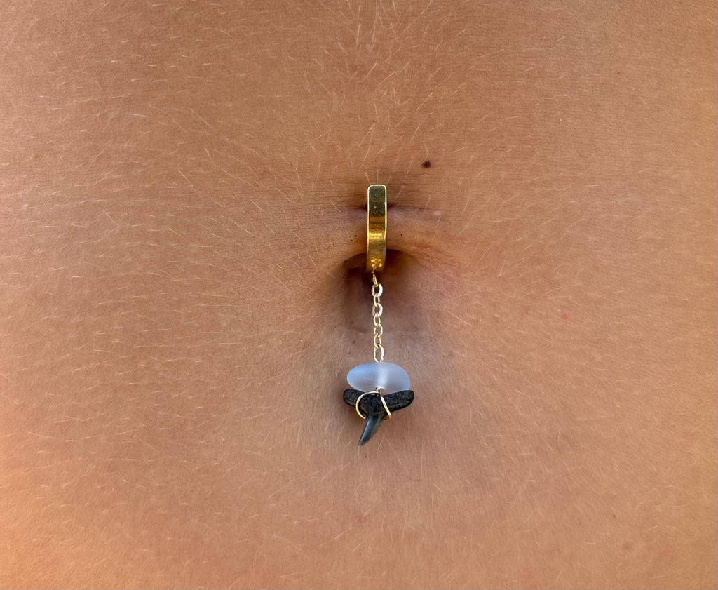 Sea Glass & Shark Tooth Drop Clicker Belly Ring