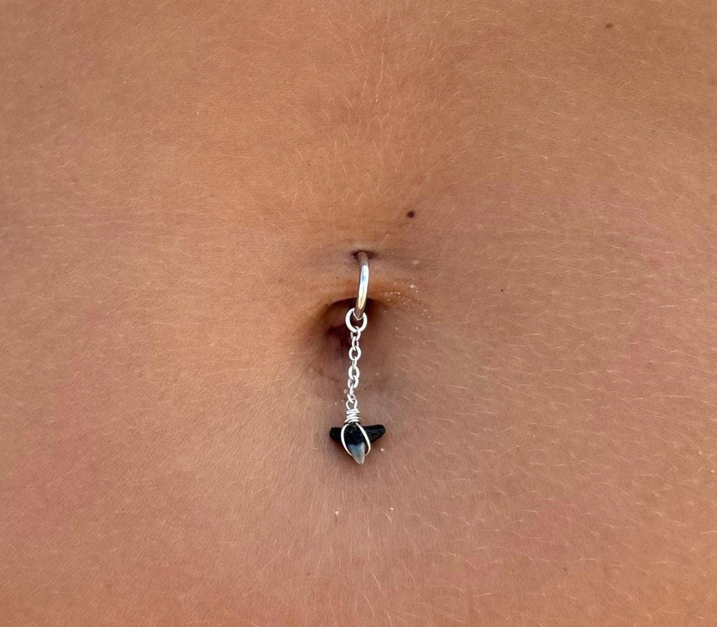 Shark Tooth Drop Hoop Belly Ring