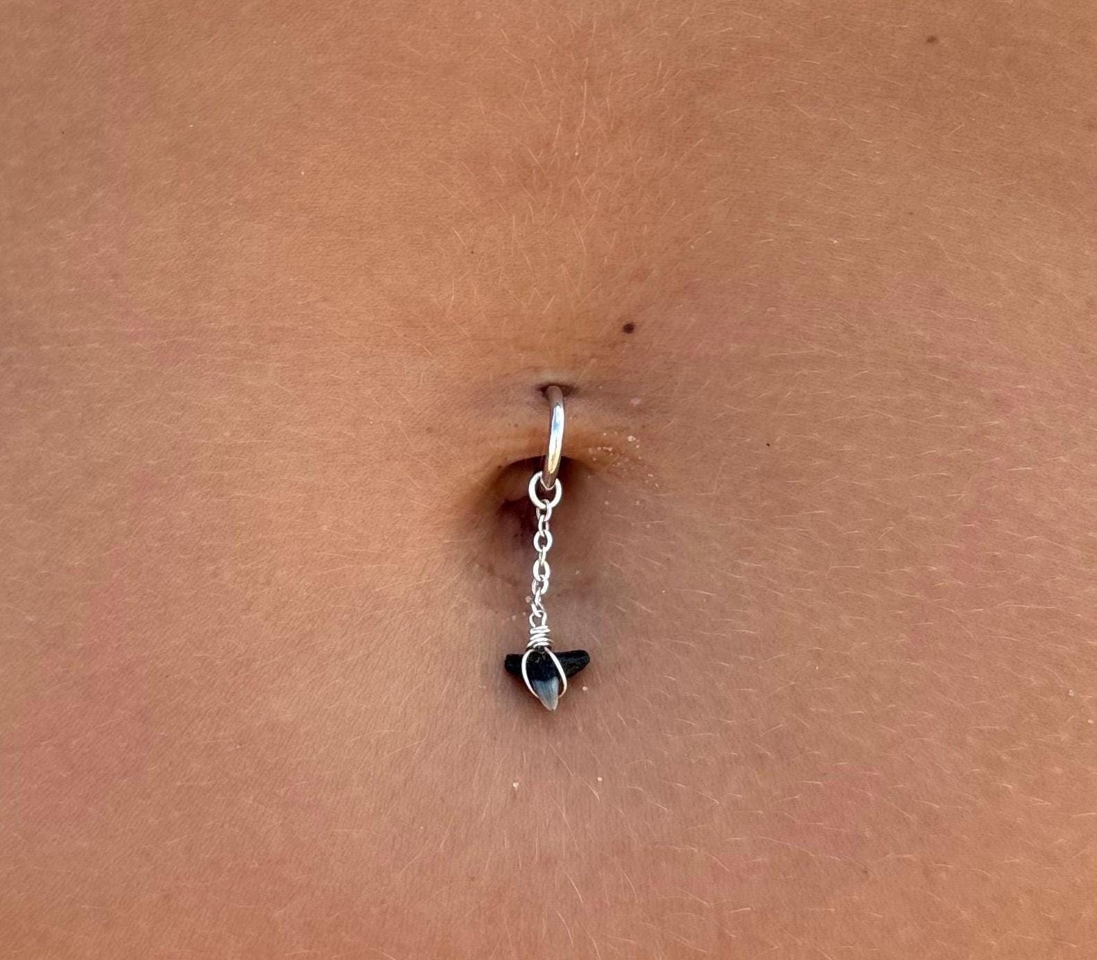 Shark Tooth Drop Hoop Belly Ring