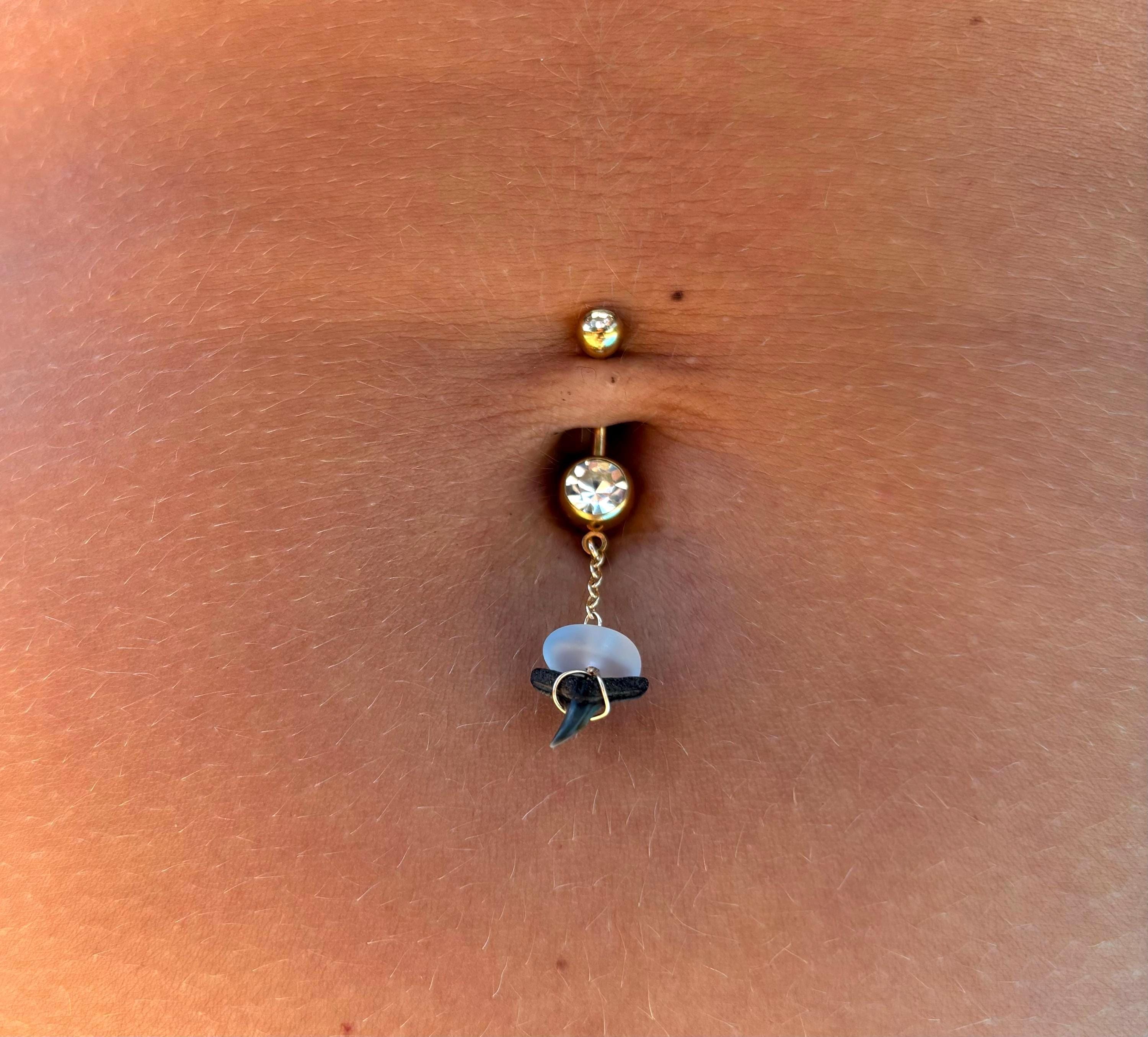 Shark Tooth & Sea Glass Drop Belly Ring