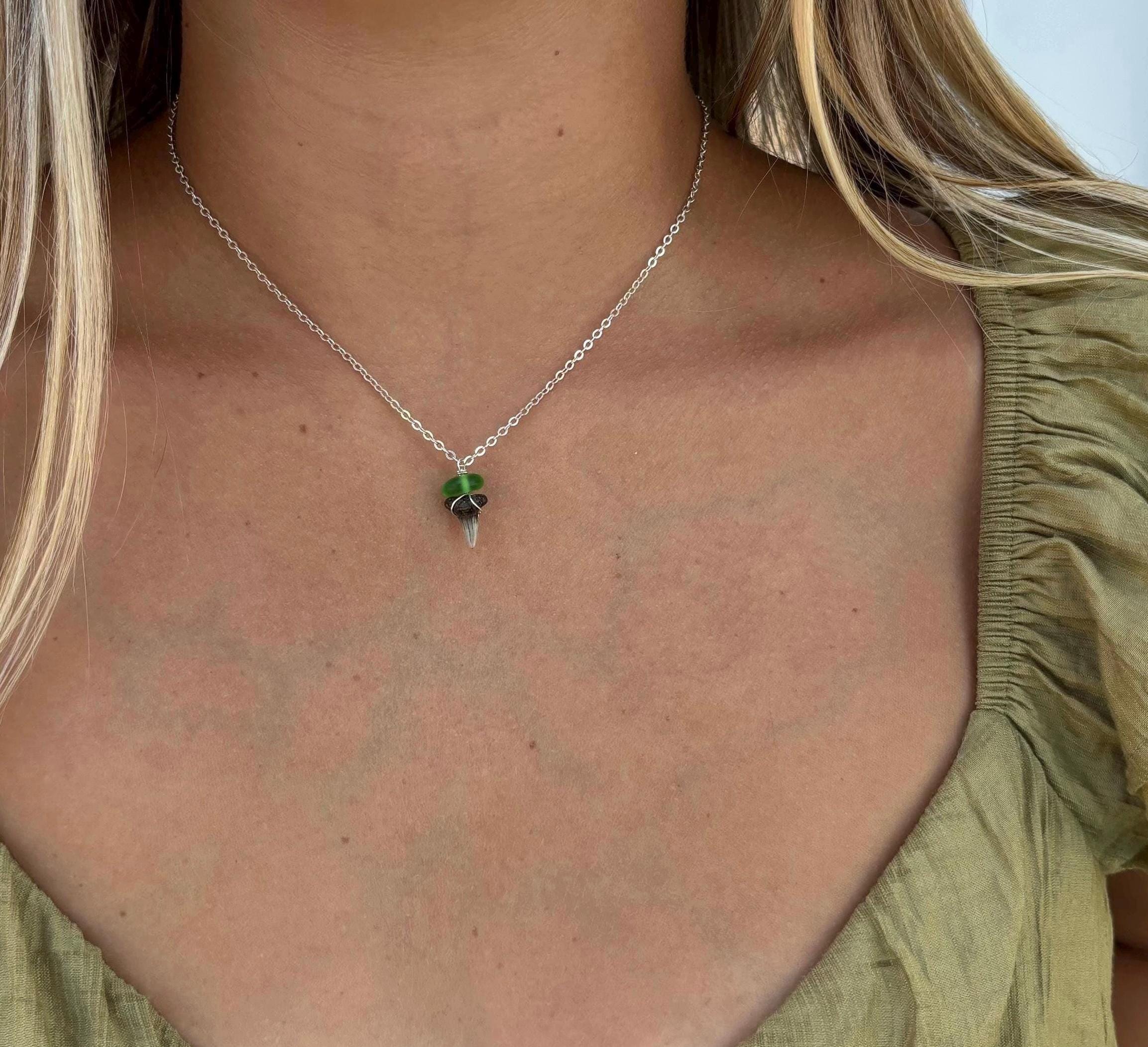 Shark Tooth & Sea Glass Necklace