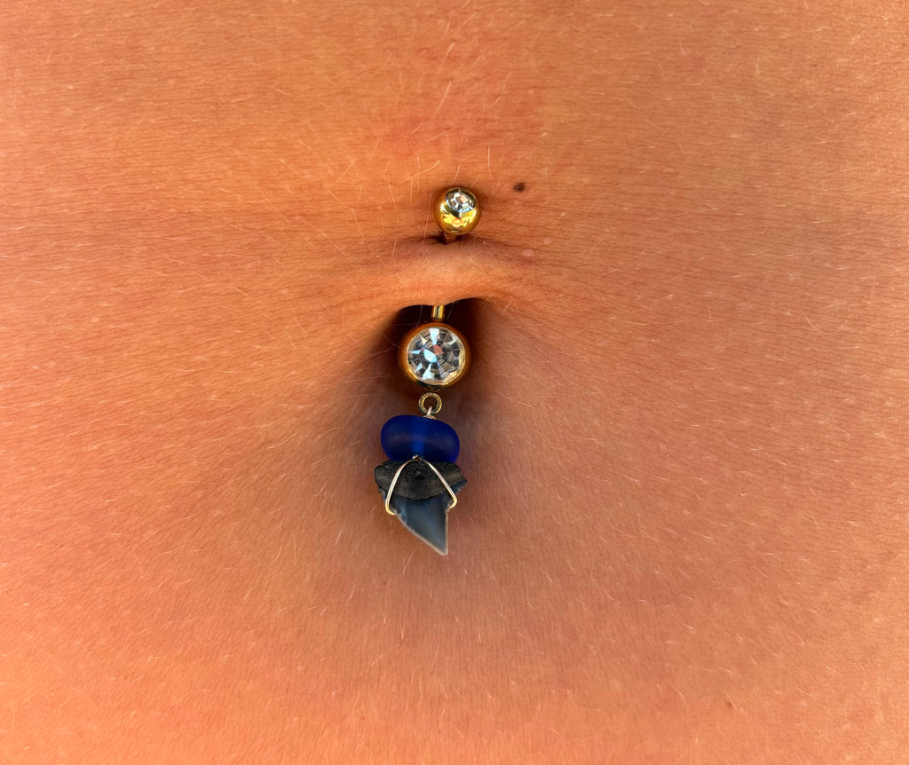 Shark Tooth & Sea Glass Ring Belly Ring