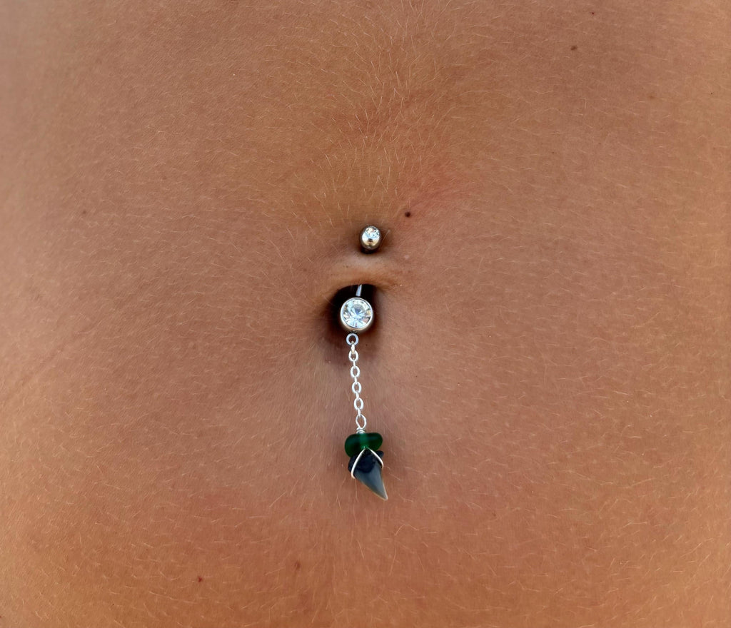Shark Tooth & Sea Glass Drop Belly Ring