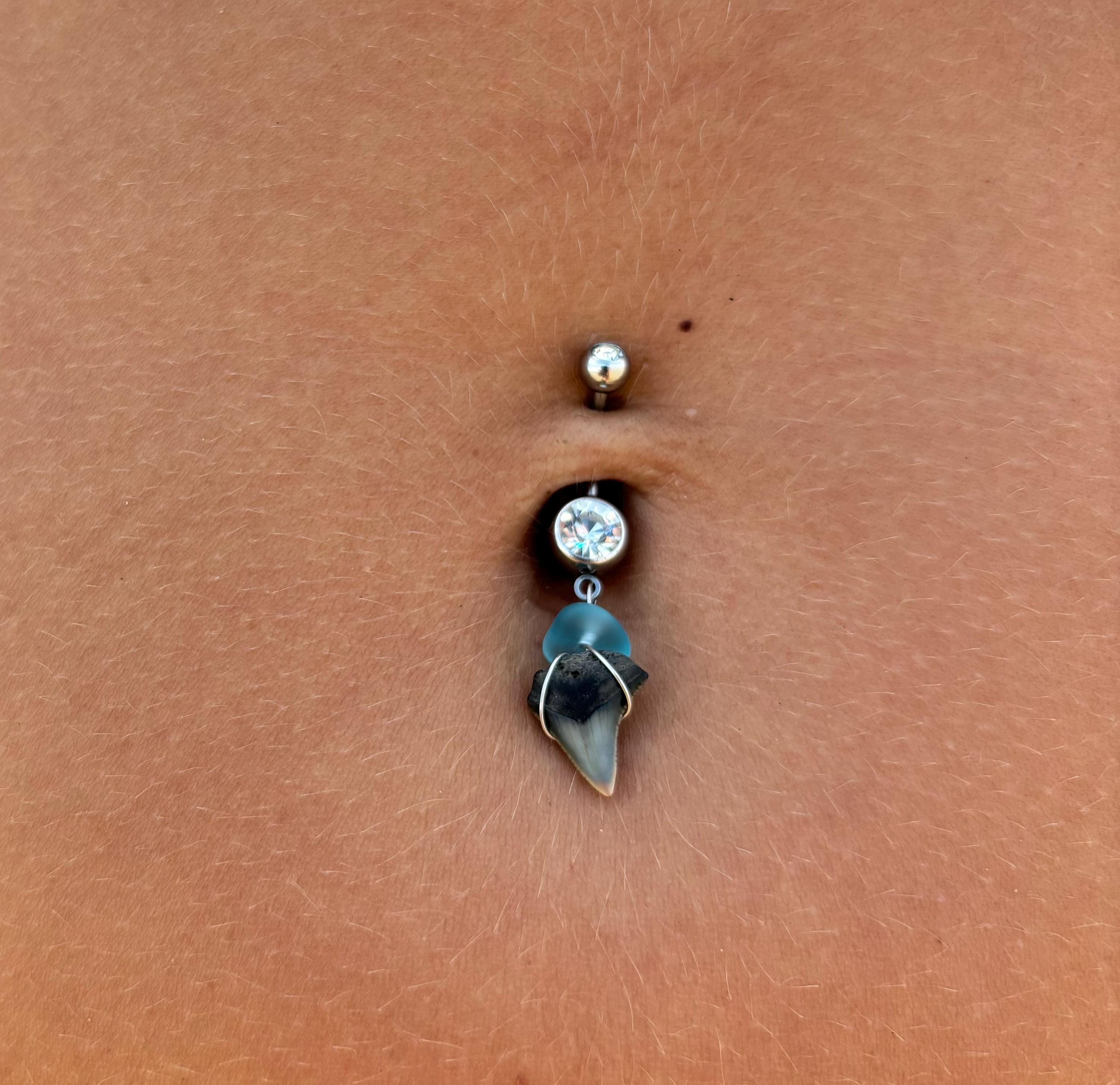 Shark Tooth & Sea Glass Belly Ring