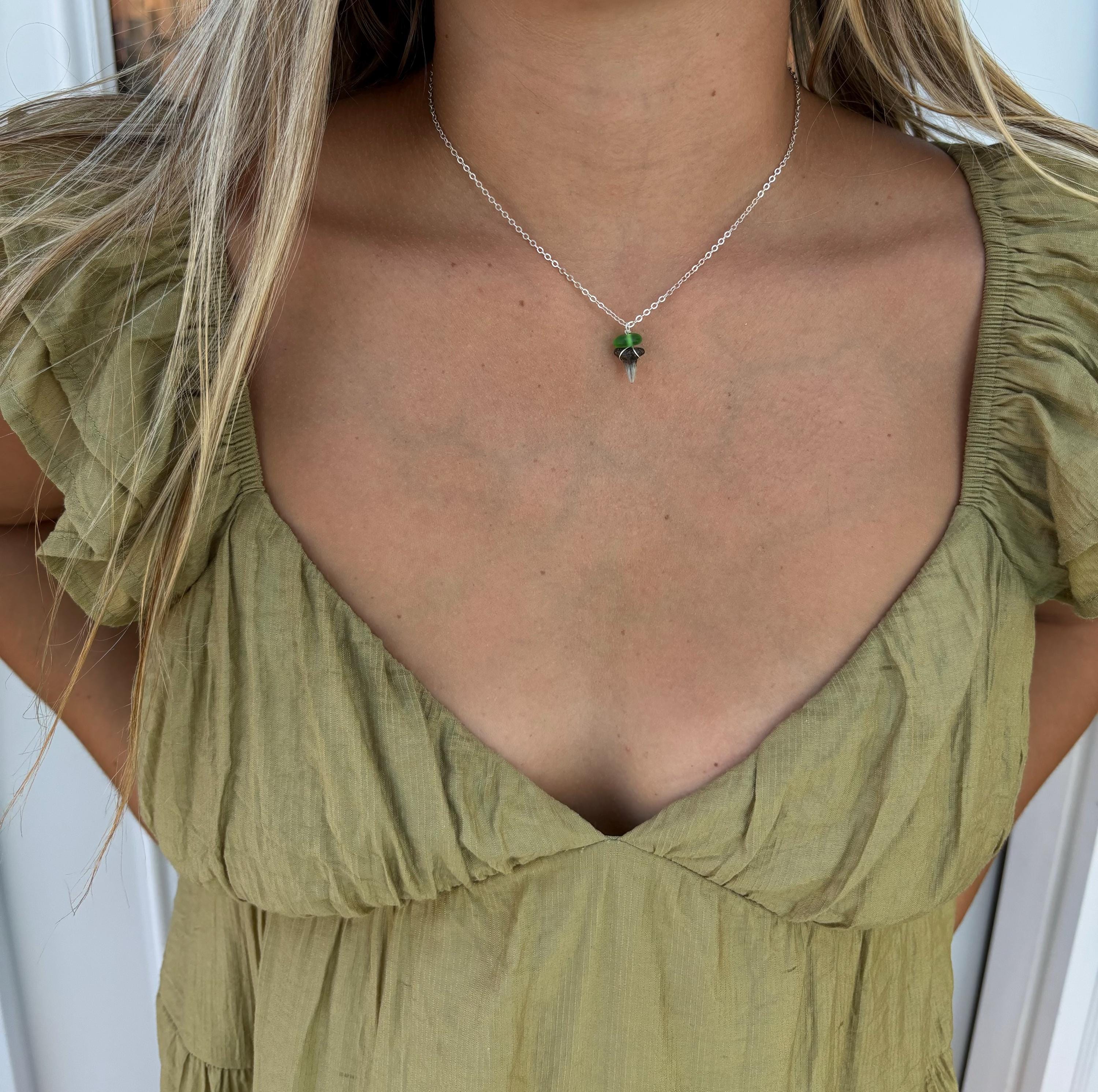 Shark Tooth & Sea Glass Necklace