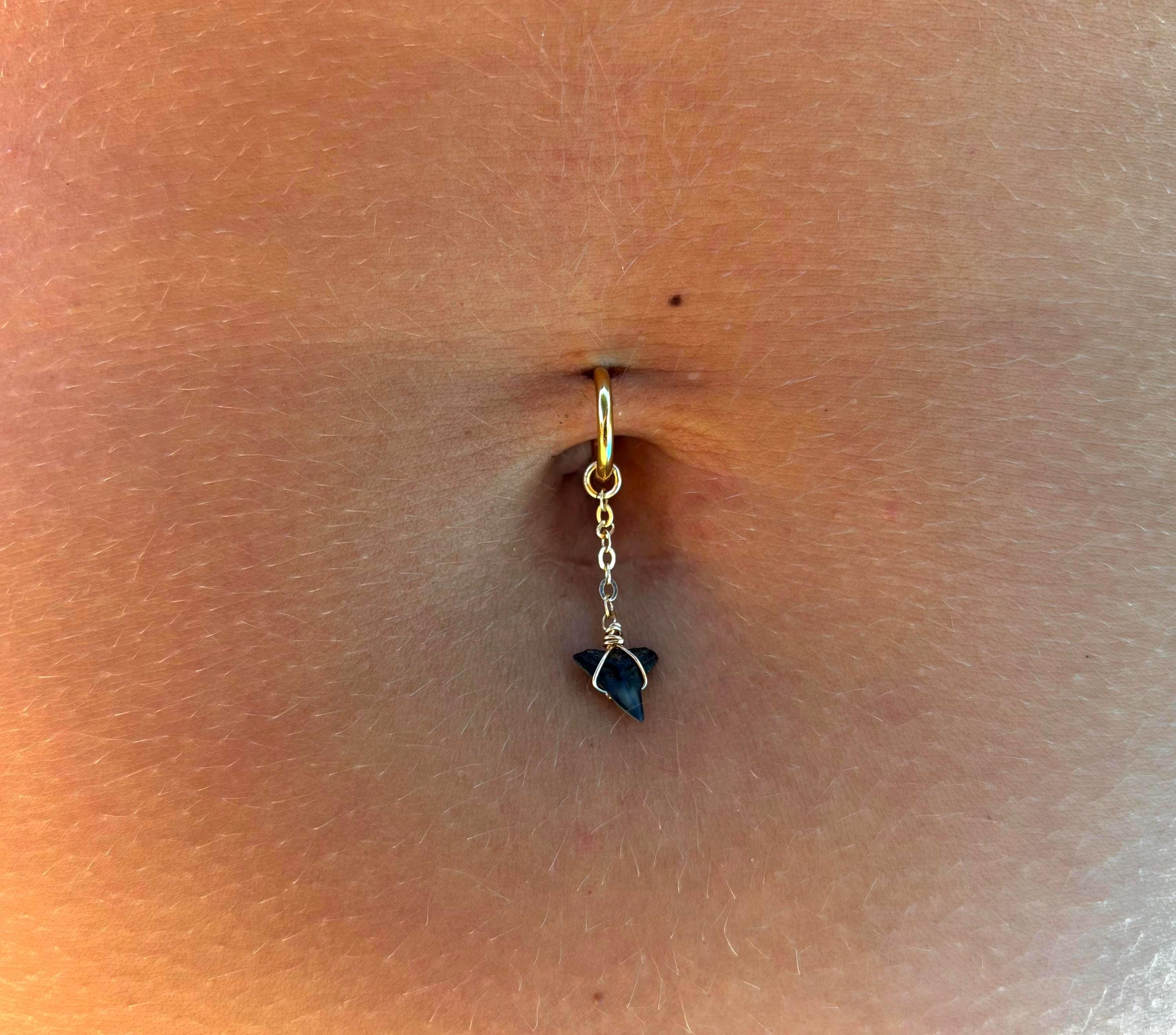 Shark Tooth Drop Hoop Belly Ring