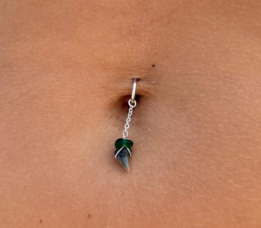 Shark Tooth & Sea Glass Drop Hoop Belly Ring