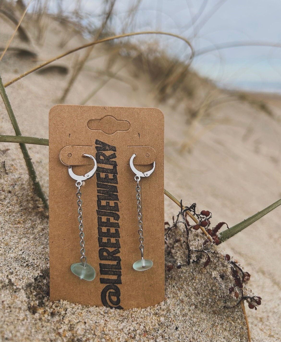 Thin Sea Glass Chain Hoops