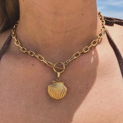 Chunky Mermaid Shell Locket Chain Necklace