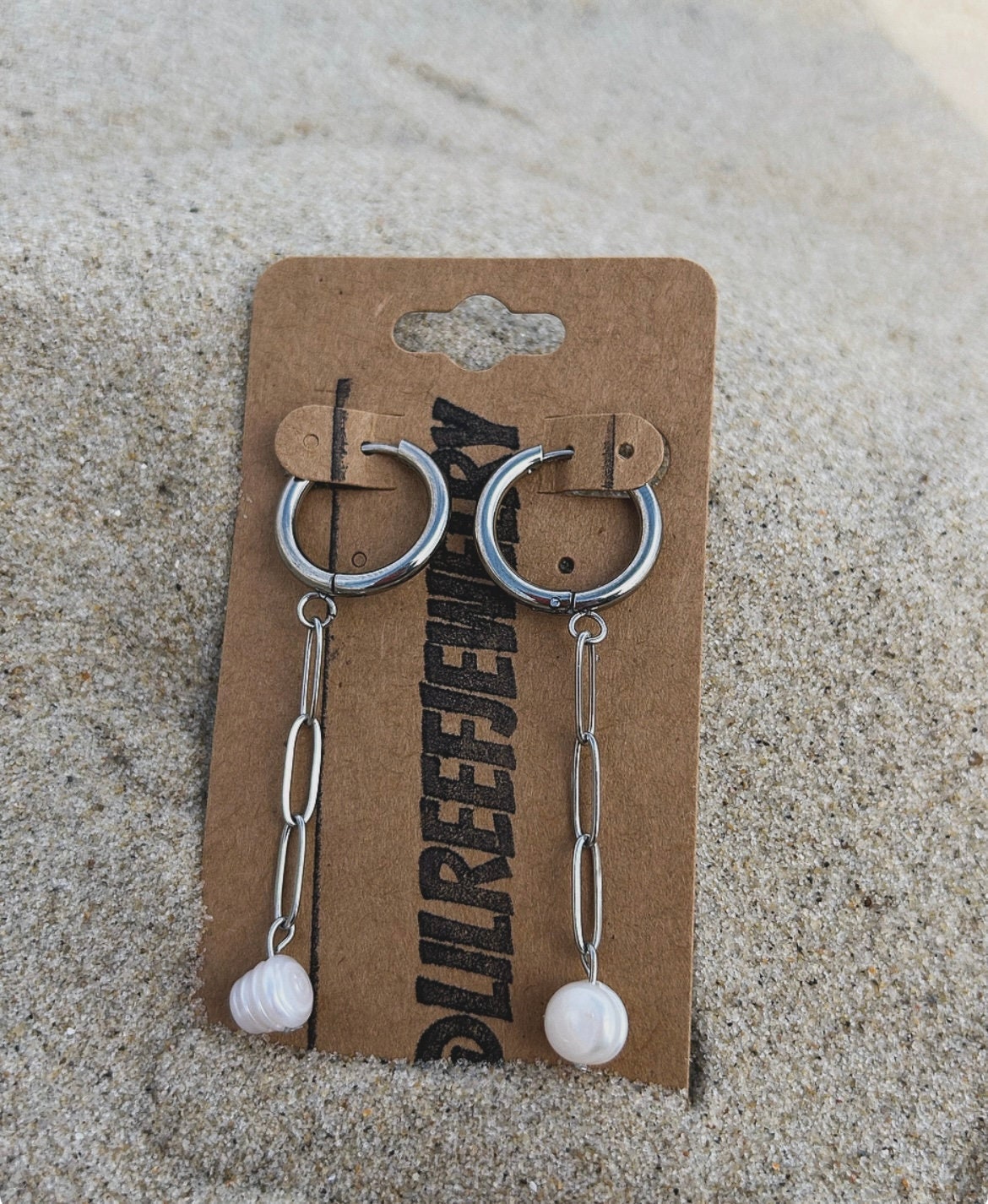 Medium Paperclip Pearl Hoops