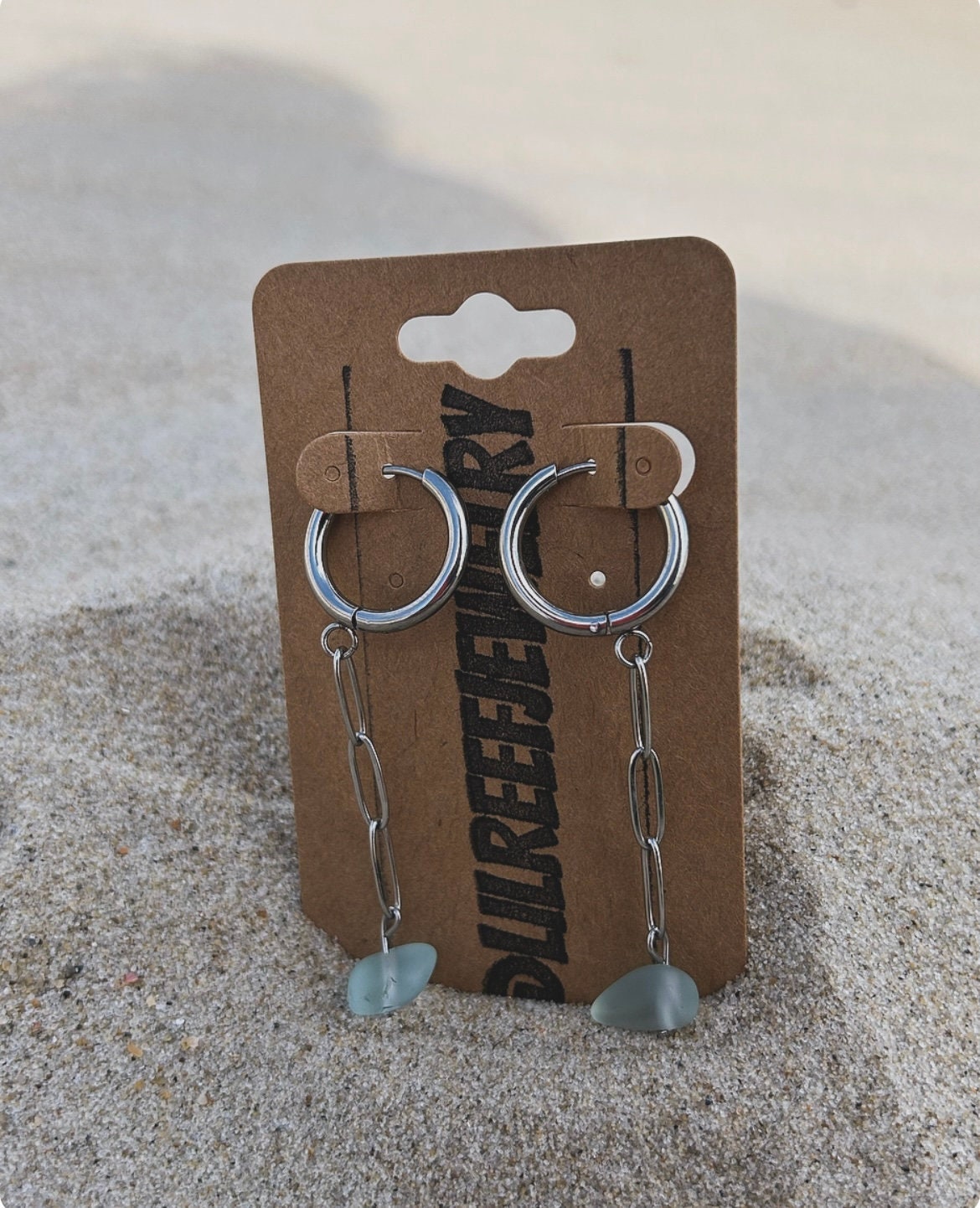 Medium Sea Glass Paperclip Chain Hoops