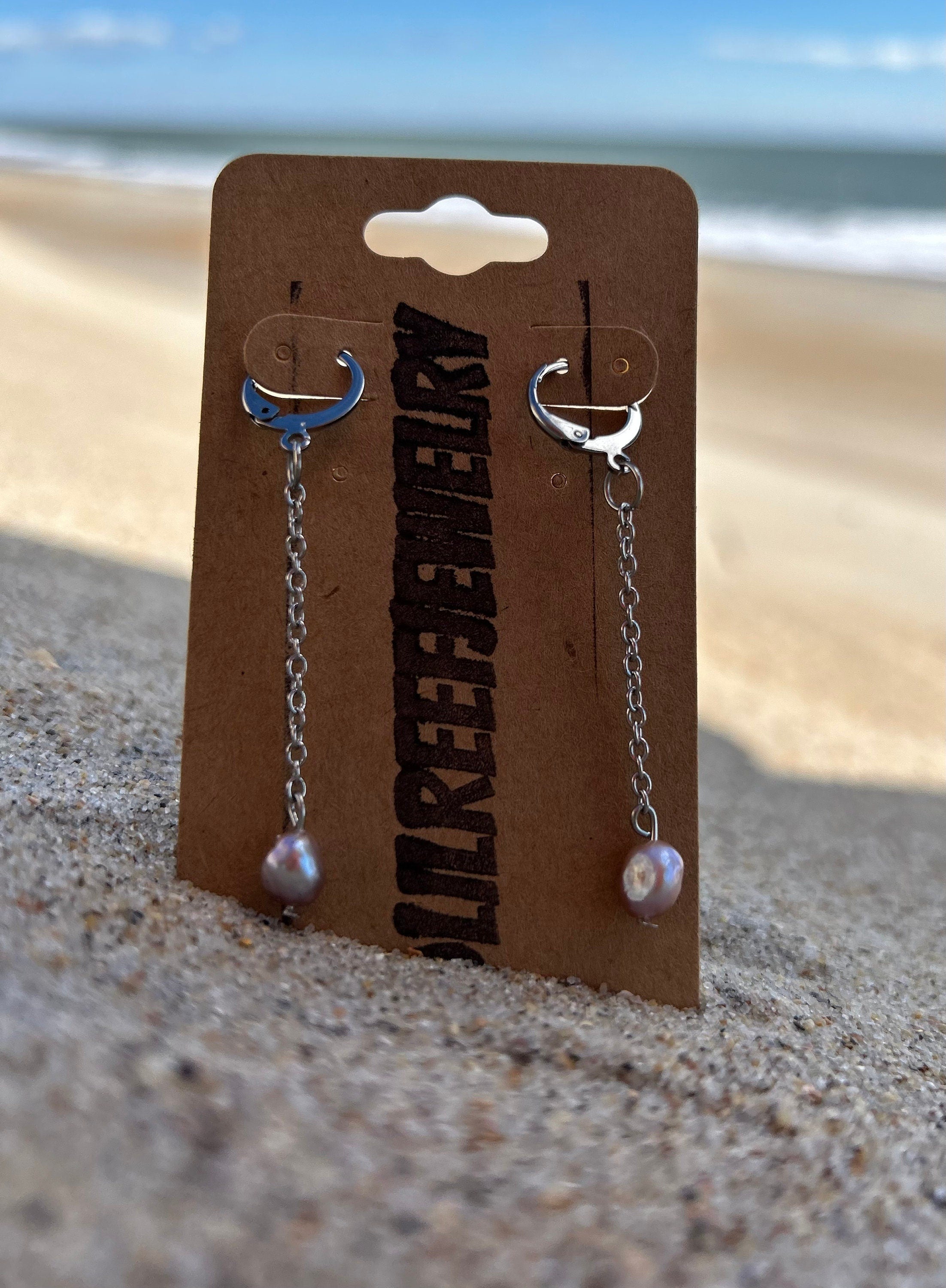Thin Pearl Chain Hoops