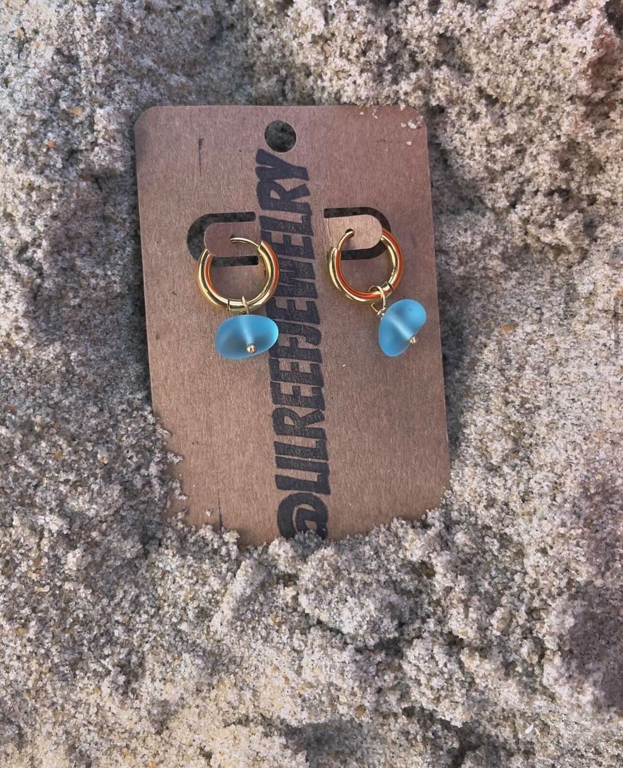 Medium Mini Gold Sea Glass Hoops