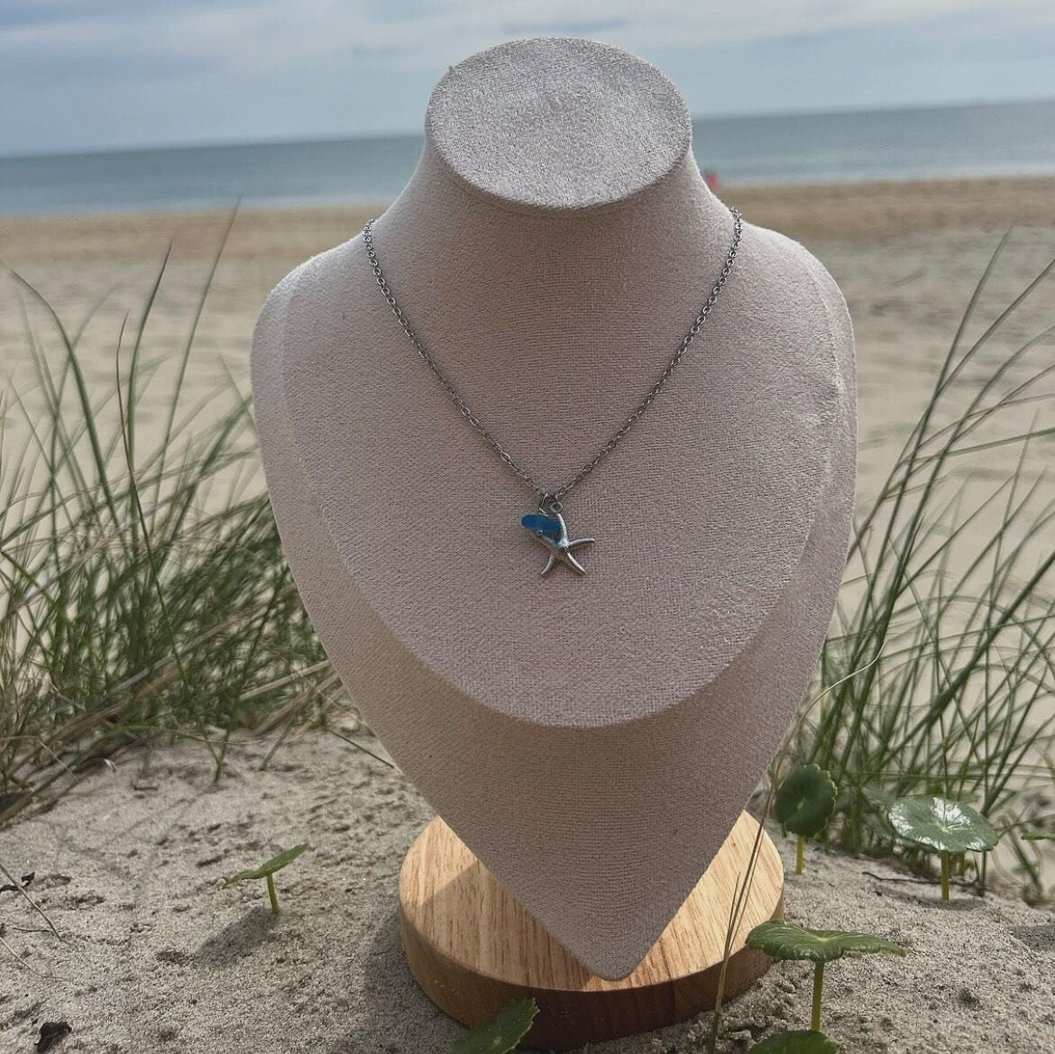 Starfish & Sea Glass Chain Necklace