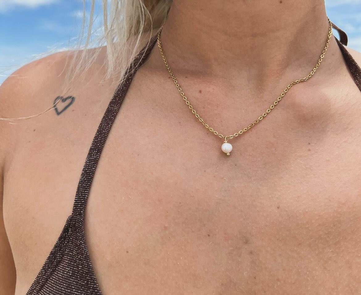 Gold Pearl Chain Necklace
