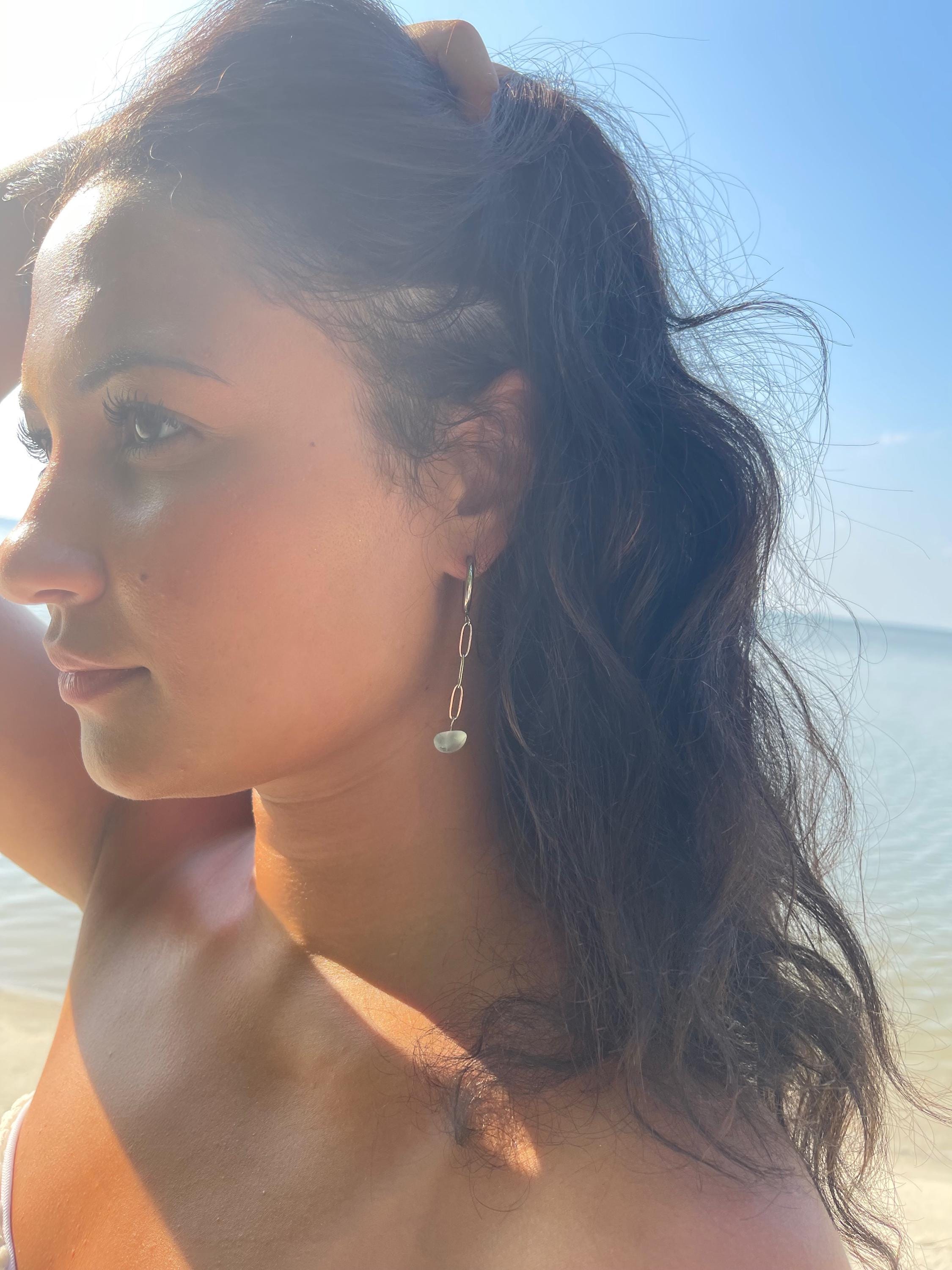 Medium Sea Glass Paperclip Chain Hoops