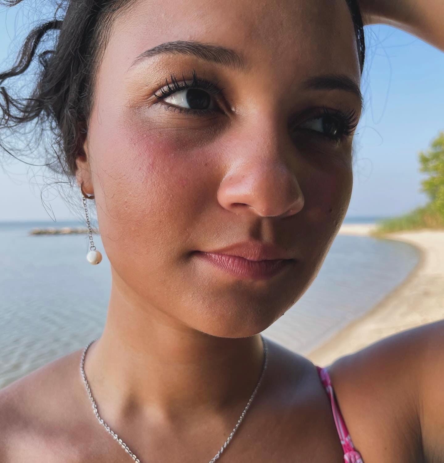 Thin Pearl Chain Hoops
